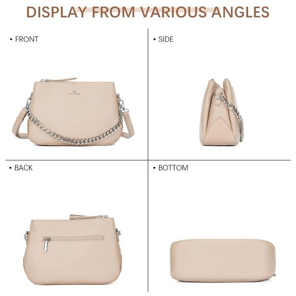 5606 Crossbody Bag - Medium Vegan Leather Handbag with Multiple Zippered